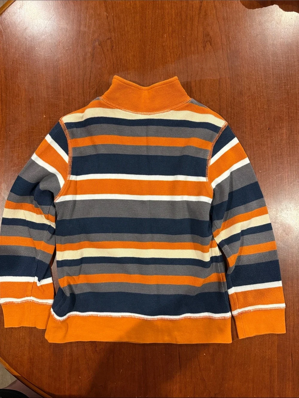 Boys Striped Half-Zip Shirt- Orange & Navy Size 7